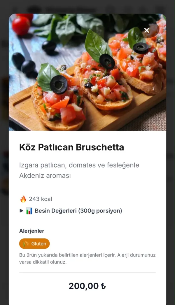 QRise ürün detayı, besin değerleri ve alerjenler