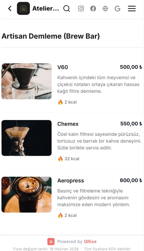 QRise ürün listesi görünümü